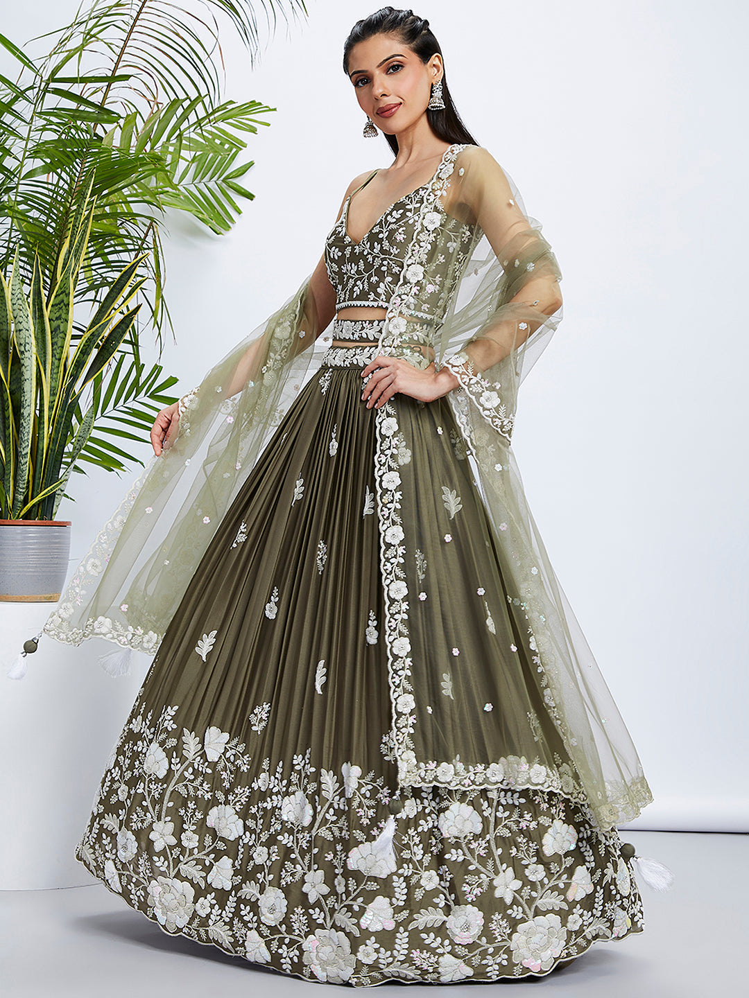 House of Panchhi Teal - Georgette Sequins, Mirror And Thread Embroidery Lehenga Choli | Grocsy