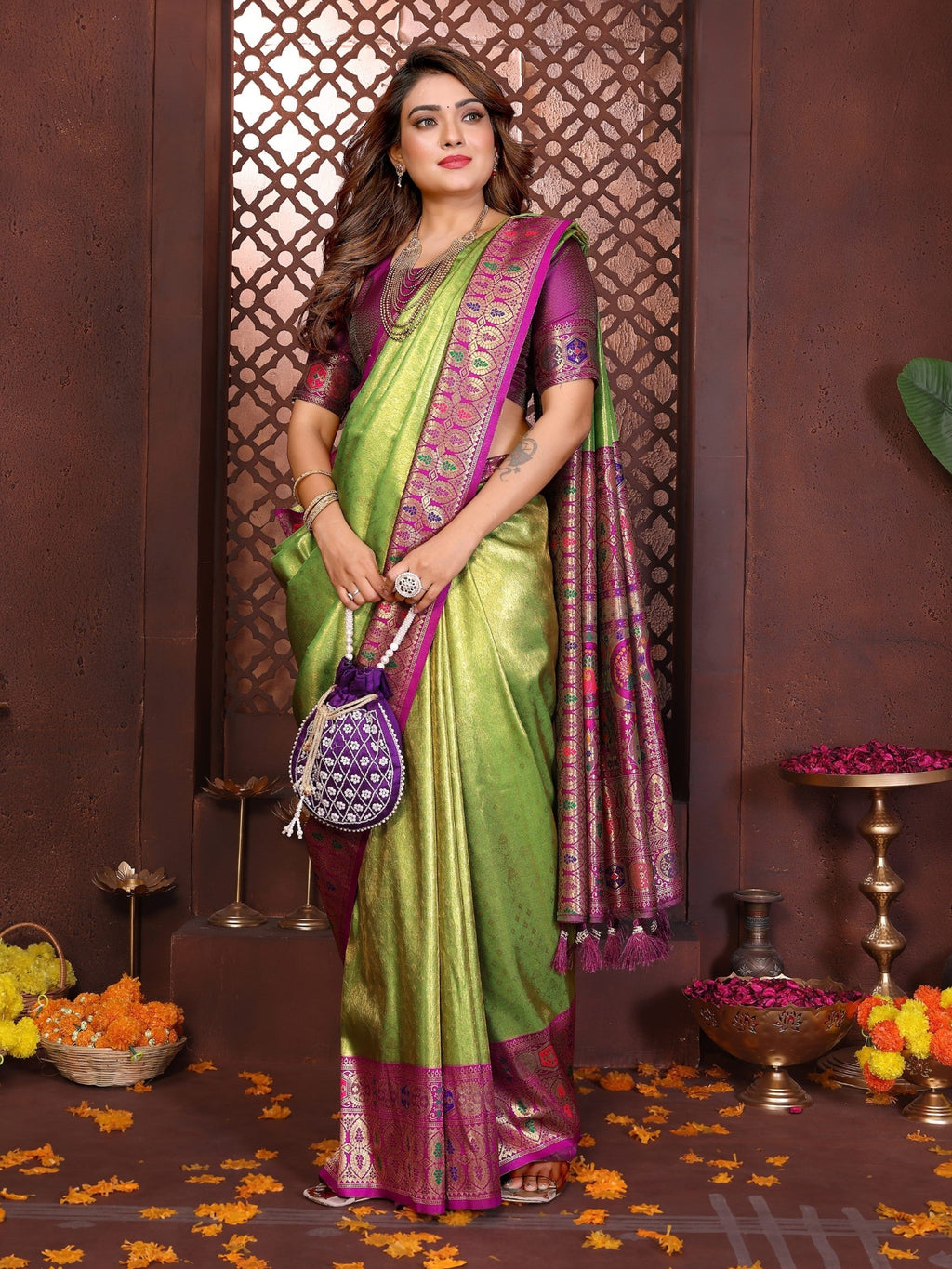 Anaita Banarasi Tissue Silk Saree | Grocsy