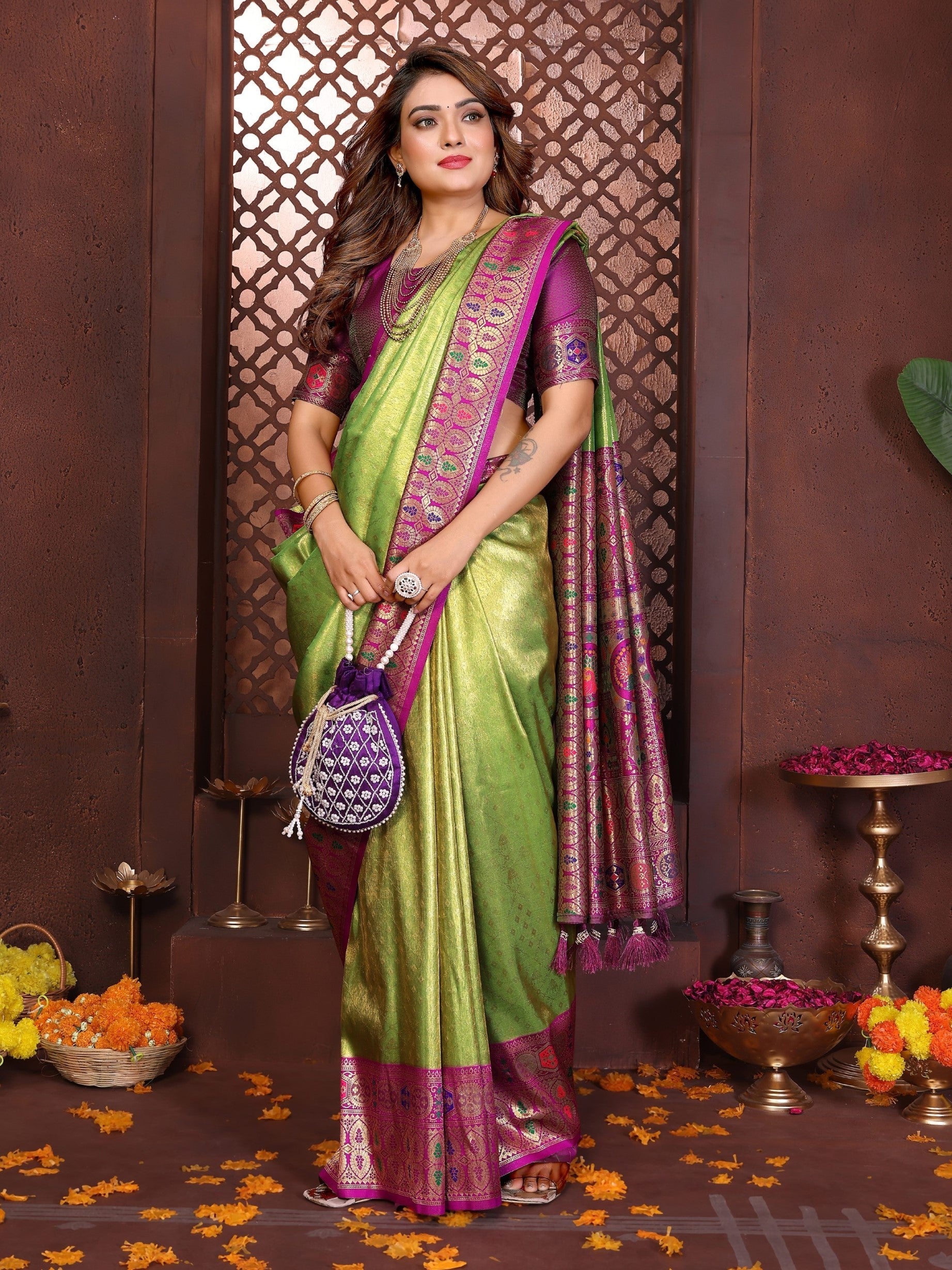 Anaita Banarasi Tissue Silk Saree | Grocsy