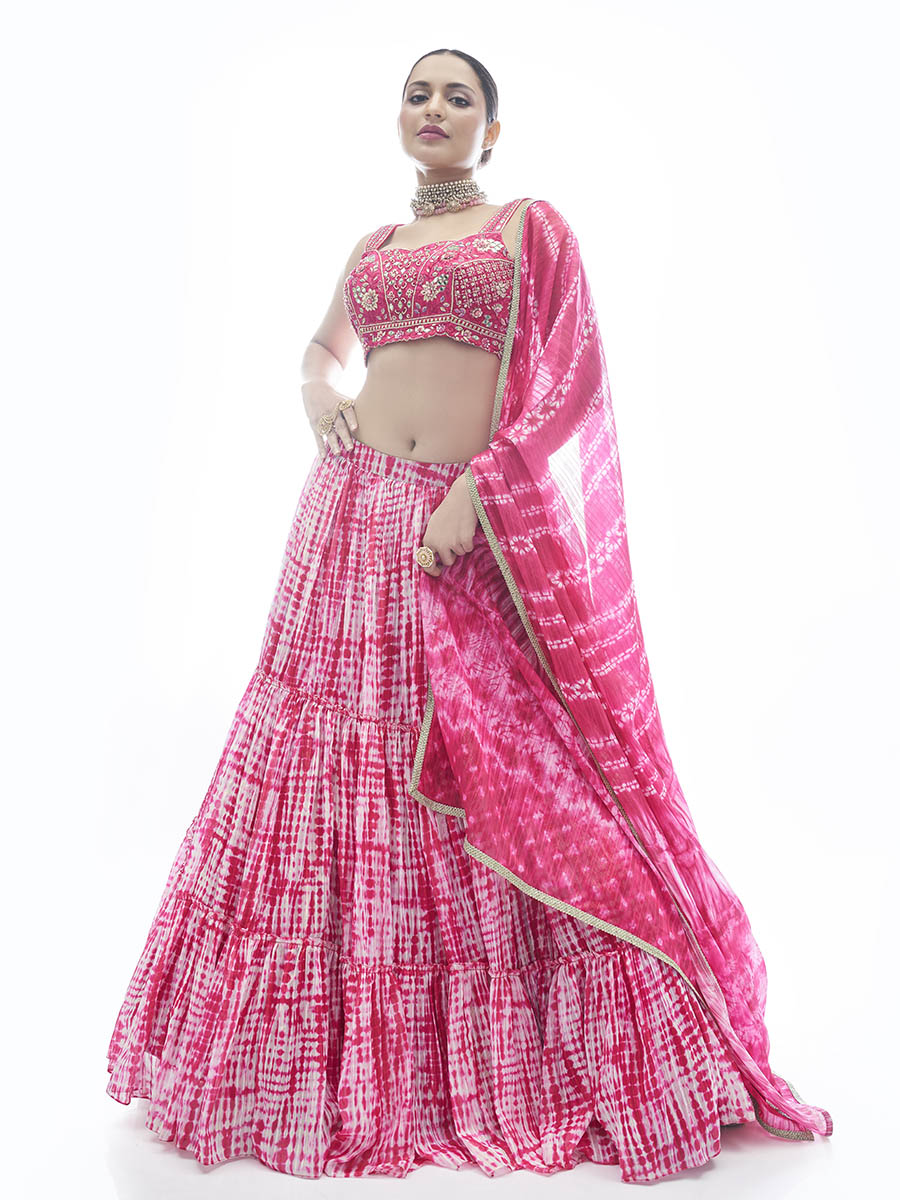 Myra Pink Jaquard Embroidered Designer Lehenga | Grocsy