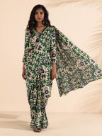 trueBrowns Green Muslin Ikat Ready to Wear Saree | Grocsy