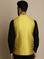 Even Apparels Men's Yellow Mandarin Collar Waistcoat | Grocsy