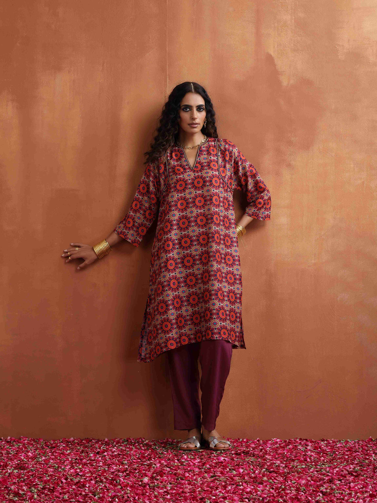 trueBrowns Beige Mandala Print Kurta Co-ord Set | Grocsy