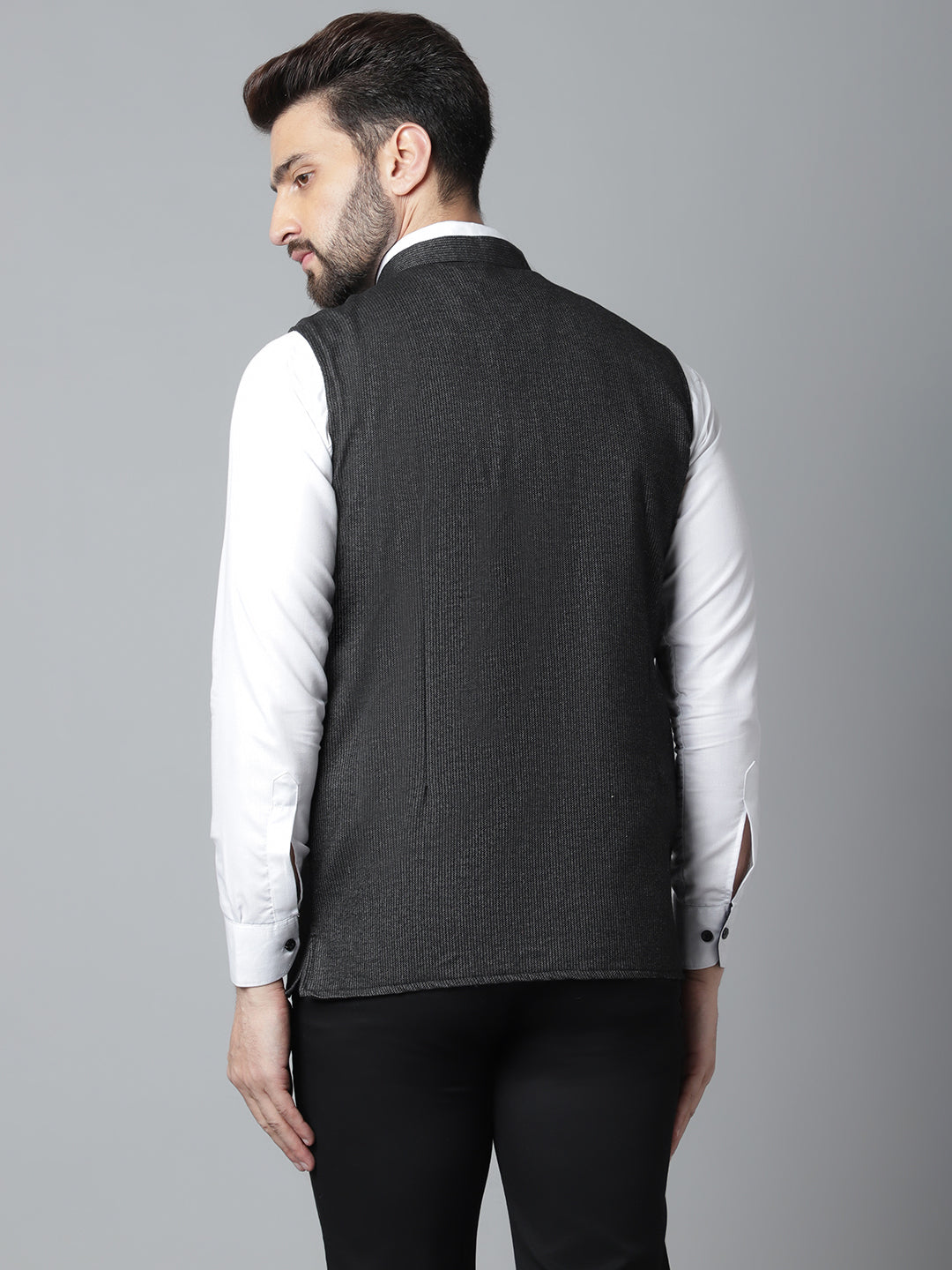 Even Apparels Men's Black Pure Wool Nehru Jacket | Grocsy