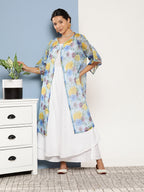 InWeave Women's Cream Strappy With Blue Floral Print Cape | Grocsy