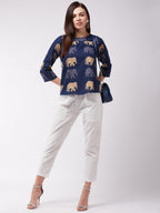 InWeave Elephant Print Blue Top | Grocsy