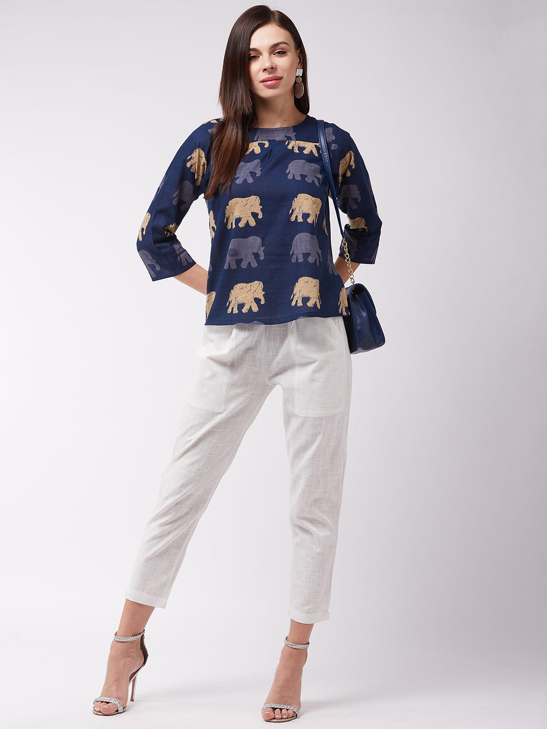InWeave Elephant Print Blue Top | Grocsy