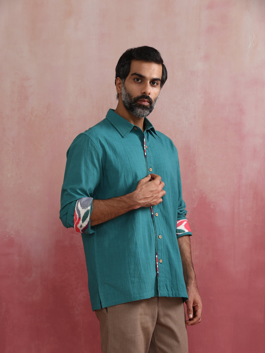 trueBrowns Men's Teal Cotton Shirt | Grocsy