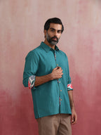 trueBrowns Men's Teal Cotton Shirt | Grocsy