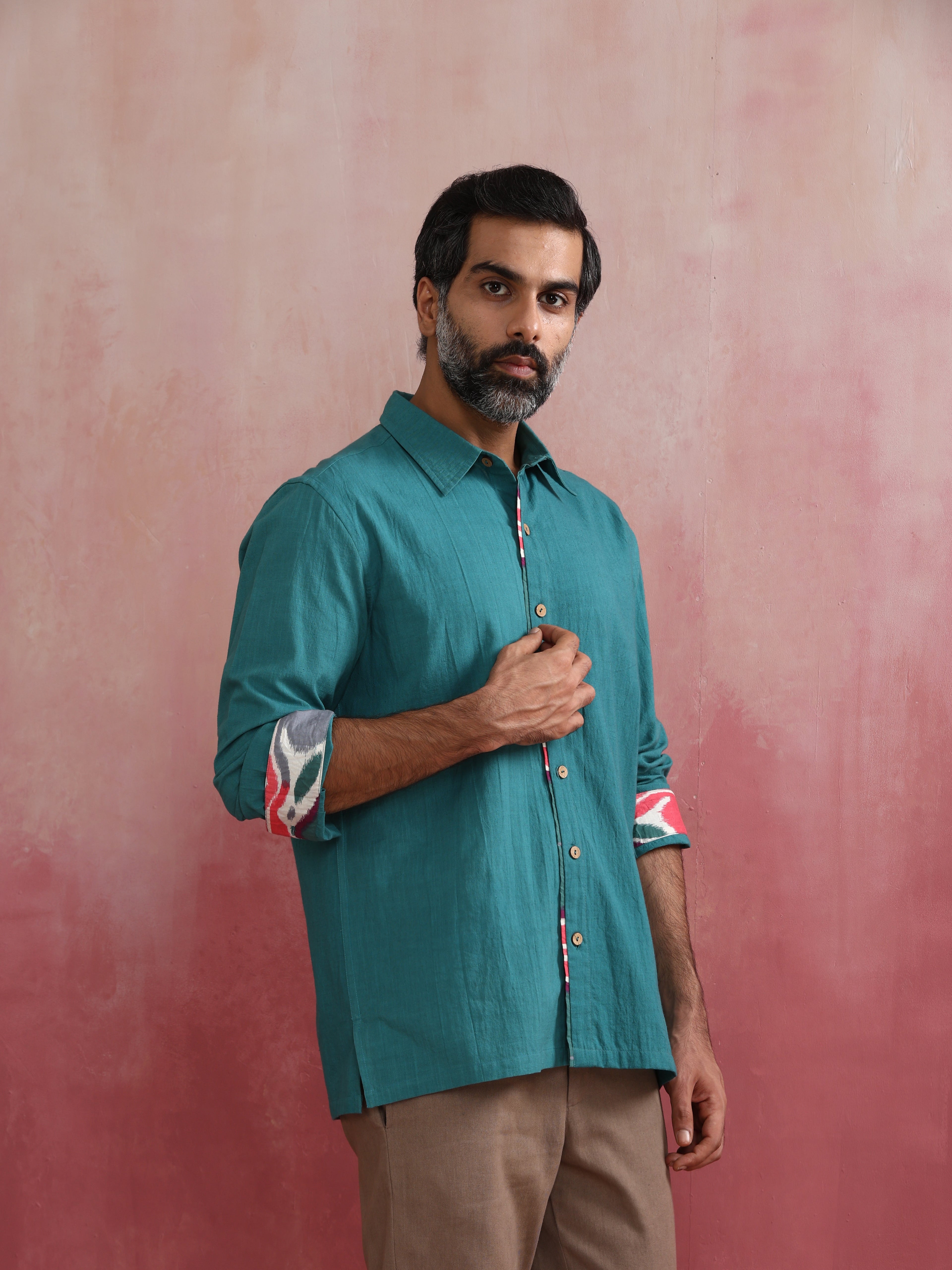 trueBrowns Men's Teal Cotton Shirt | Grocsy
