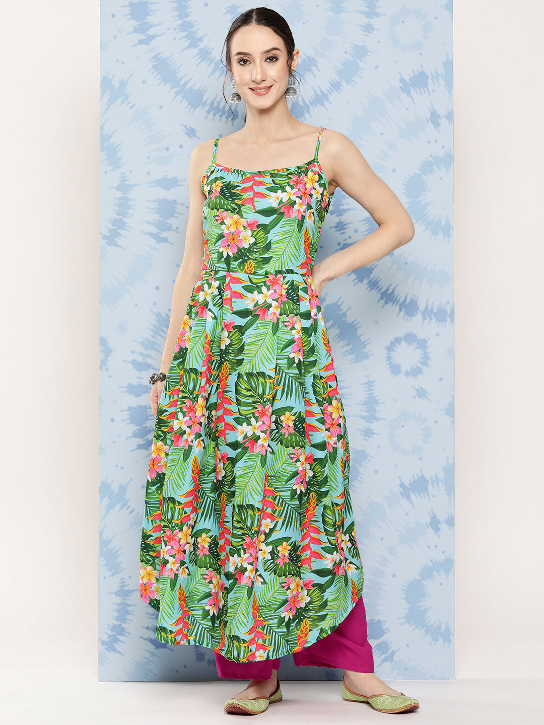 InWeave Women's Mint Green Leaf Japanese Art Strappy Set | Grocsy