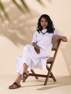 trueBrowns White Cotton Dobby Kurta Pant Set | Grocsy
