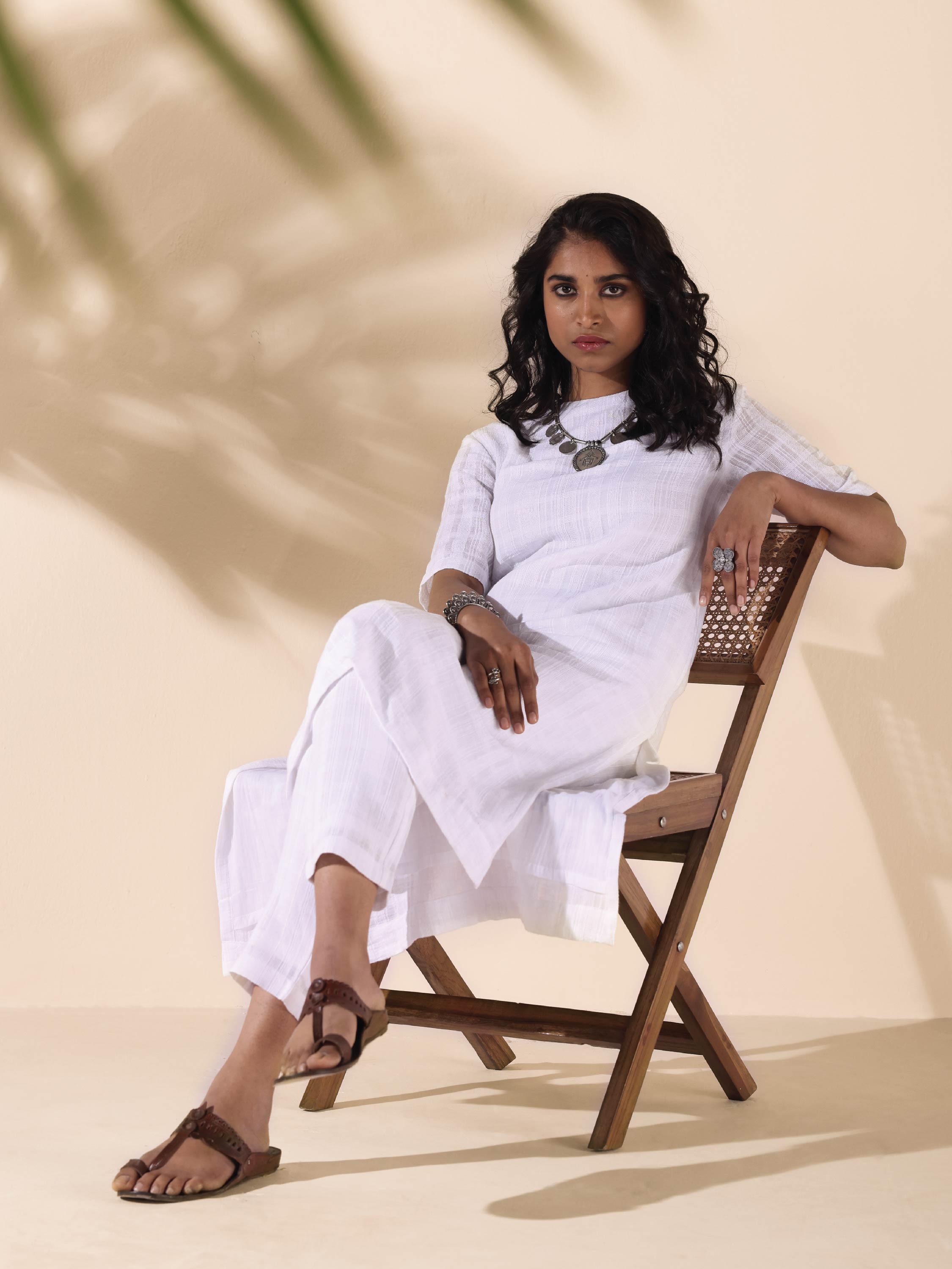 trueBrowns White Cotton Dobby Kurta Pant Set | Grocsy