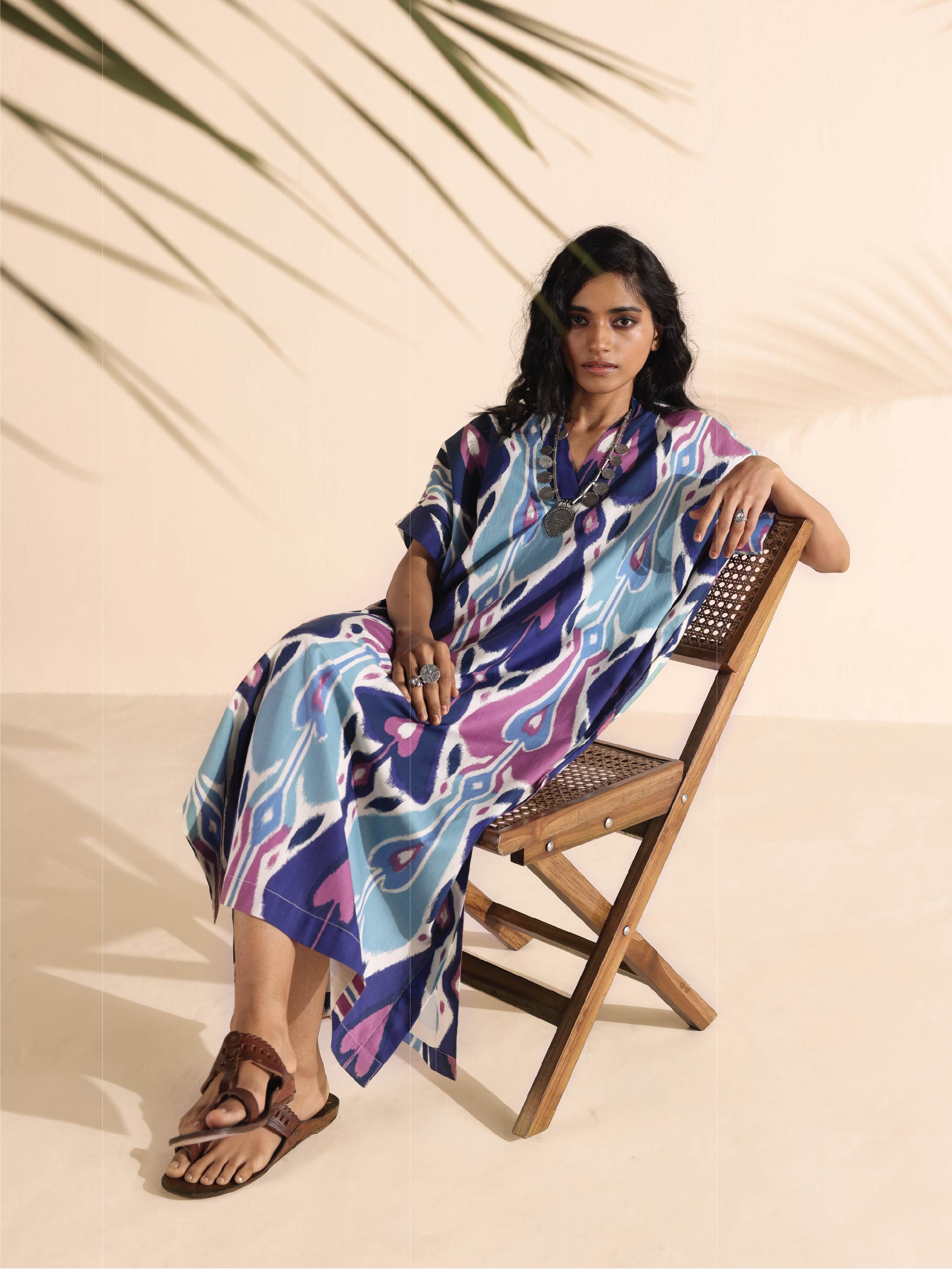 trueBrowns Blue Cotton Ikat Oversized Dress | Grocsy