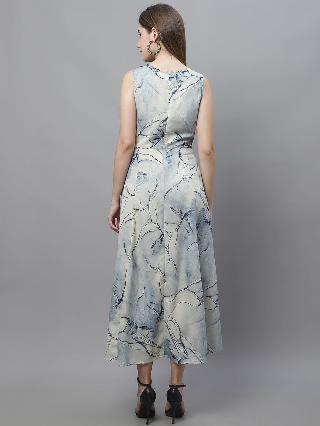 Jainish Women's Blue Printed A-Line Dresses | Grocsy