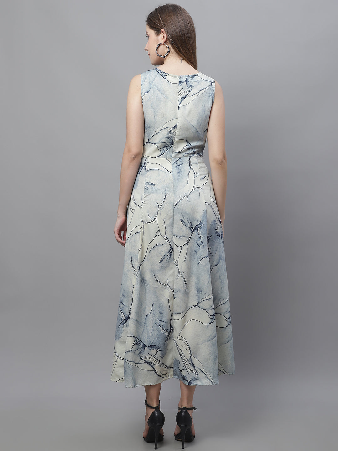Jainish Women's Blue Printed A-Line Dresses | Grocsy