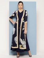 Ahalyaa Floral Printed Maxi Empire Ethnic Dress | Grocsy