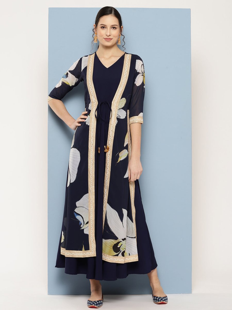 Ahalyaa Floral Printed Maxi Empire Ethnic Dress | Grocsy