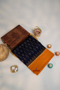 khanduapata Blue & Orange Colour Flower Design Cotton Saree For Women | Grocsy
