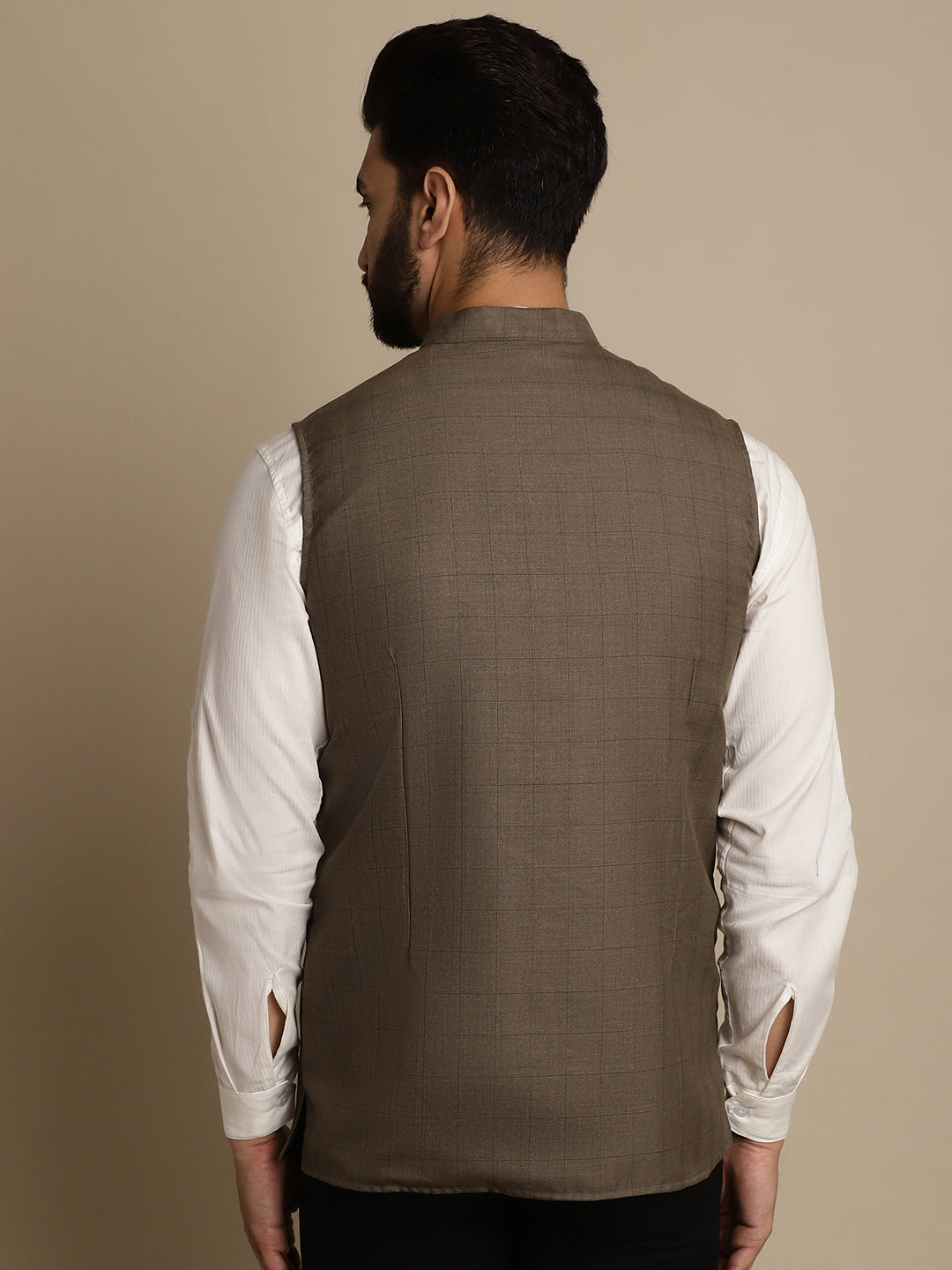 Even Apparels Men's Brown Mandarin Collar Waistcoat | Grocsy