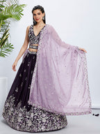 House of Panchhi Cream Net Cutdana, Sequins And Zarkan Embroidery Lehenga Choli & Dupatta | Grocsy