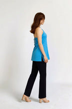 Myshka Women Blue Schiffili Work Halter Neck Longline Top | Grocsy