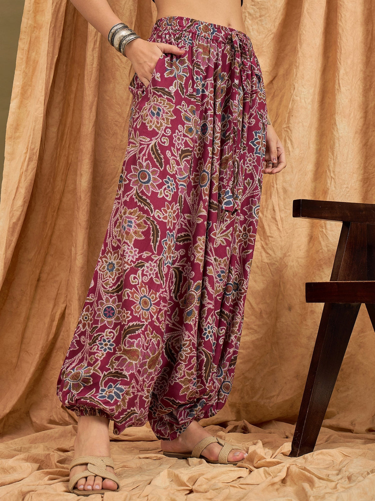 InWeave Burgundy Big Jaal Harem Pant | Grocsy