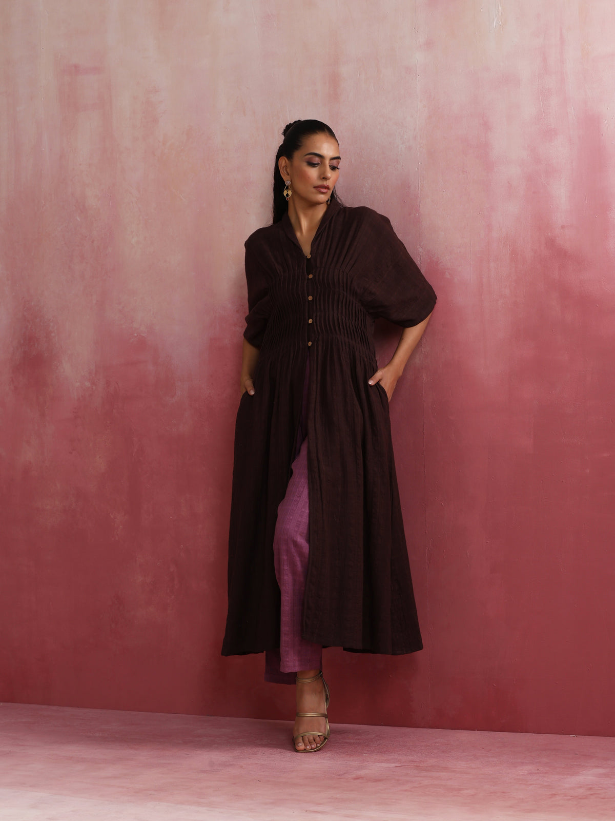 trueBrowns Cola Cotton Dobby Pleated Kurta Set | Grocsy