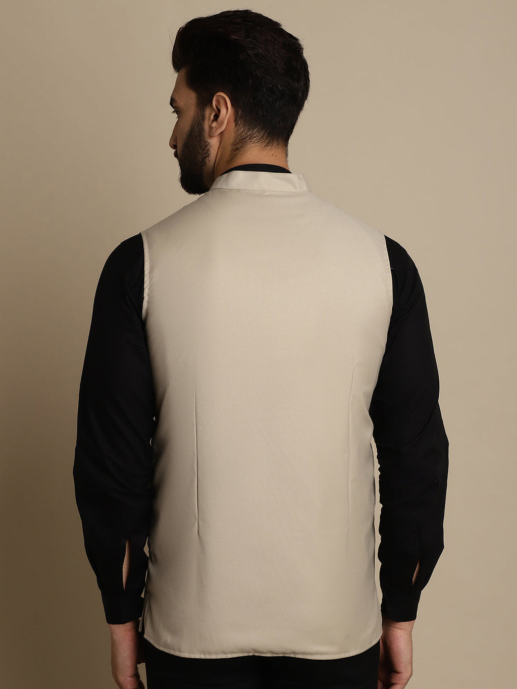 Even Apparels Men's Cream Mandarin Collar Waistcoat | Grocsy