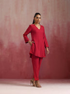 trueBrowns Red Cotton Dobby Kurta Co-ord set | Grocsy