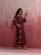 trueBrowns Purple Viscose Silk Kurta Set | Grocsy