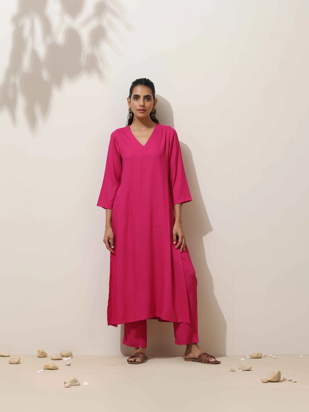 trueBrowns Pink Viscose Kurta Pant Set | Grocsy