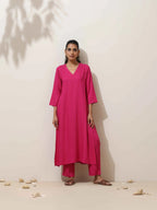 trueBrowns Pink Viscose Kurta Pant Set | Grocsy