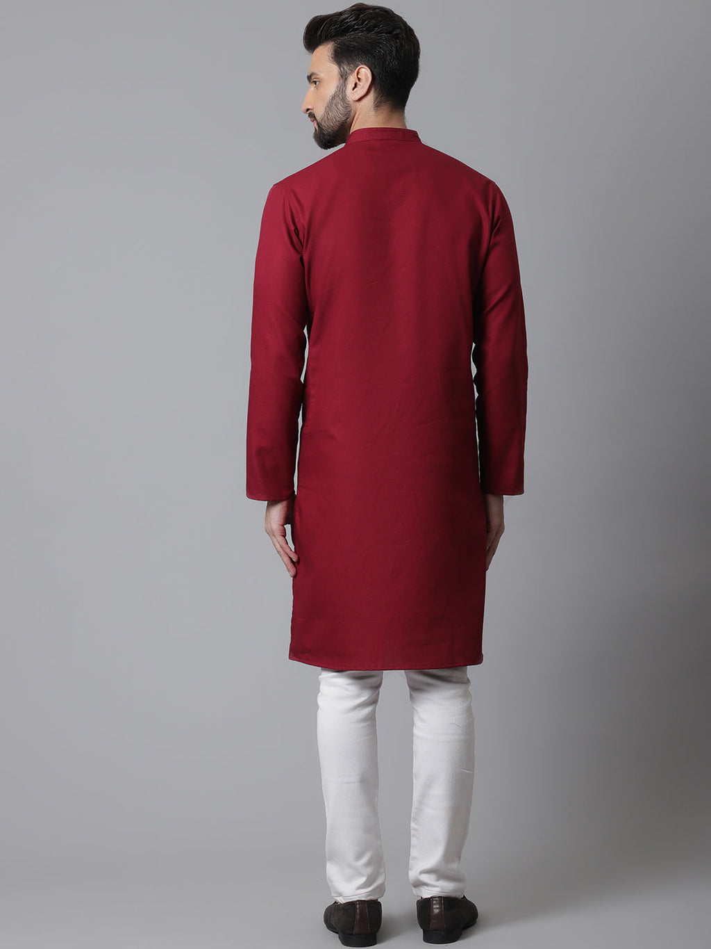 Even Apparels Maroon Pure Cotton Kurta With Band Collar | Grocsy