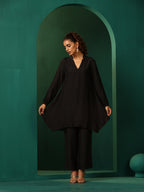 trueBrowns Black Silk Collar Co-ord Set | Grocsy