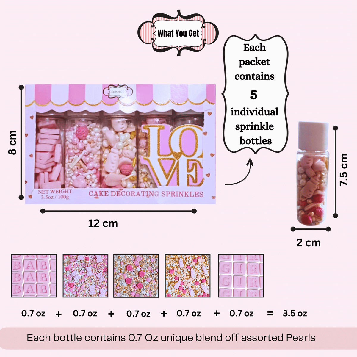 Confect Girls Baby Shower Sprinkles | Mix Heart, Teddy, Baby Feed Bottle & Baby Feet Sprinkles | Grocsy