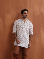 trueBrowns Men's Ivory Printed Short Kurta | Grocsy