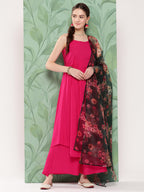 InWeave Women's Fuchsia Strappy Set W Dark Green Camelia Or Dupatta | Grocsy
