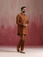 trueBrowns Men's Brown Cotton Shirt Collar Stylized Kurta Co-ord set | Grocsy