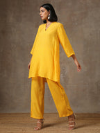 trueBrowns Yellow Bandhani Flare Printed Silk Co-Ord Set | Relove | Grocsy