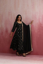 trueBrowns Black Viscose Silk Kurta Set | Grocsy