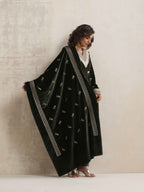 trueBrowns Green Velvet Floral Embroidered Kurta Pant Dupatta Set | Grocsy