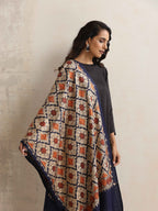 trueBrowns Navy Blue Embroidered Woollen Stole | Grocsy