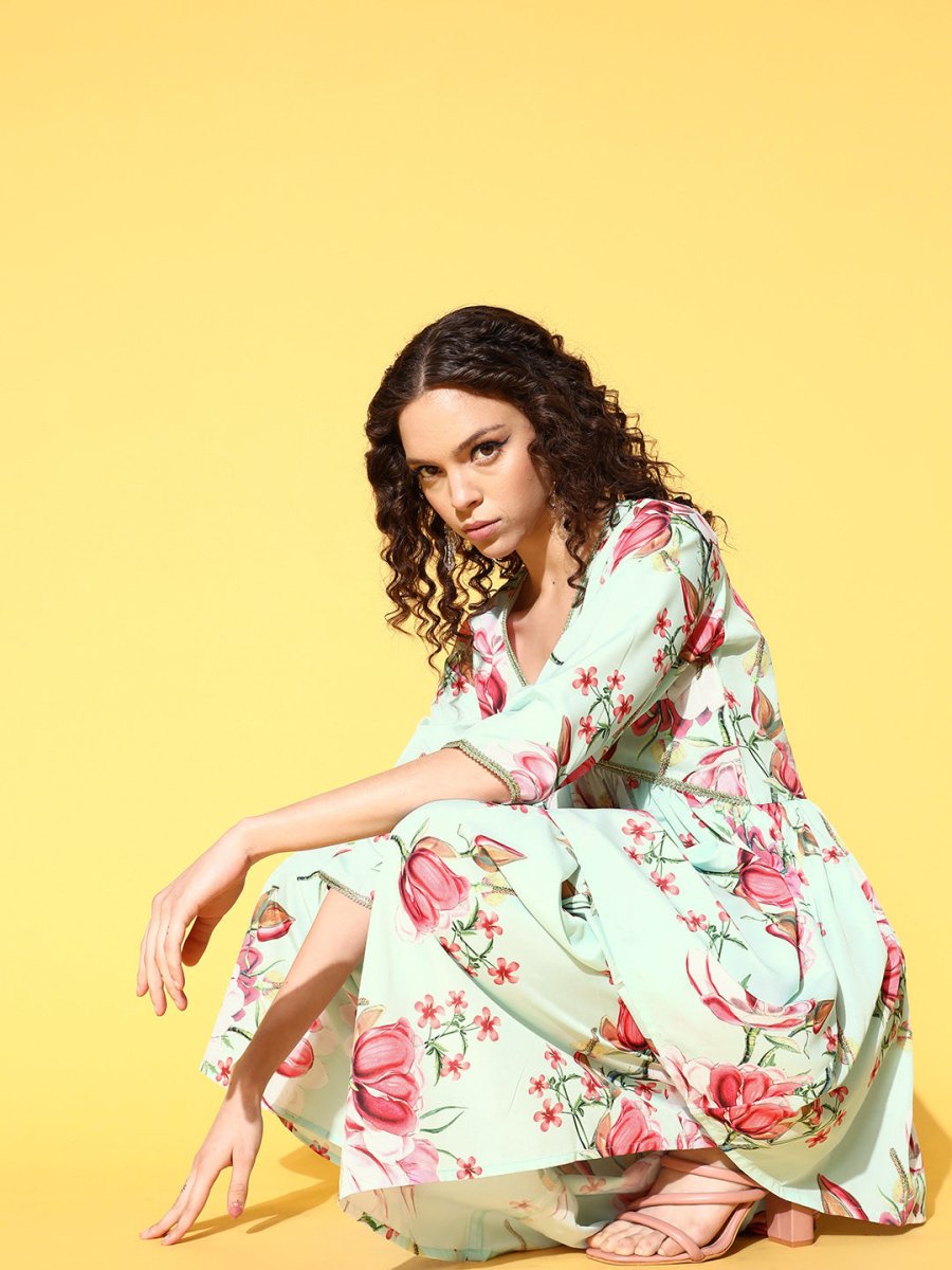 Ahalyaa Women Floral Printed Pleated Kurti with Sharara | Grocsy