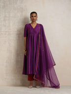 trueBrowns Purple Silk Anarkali Kurta Pant Dupatta Set | Grocsy