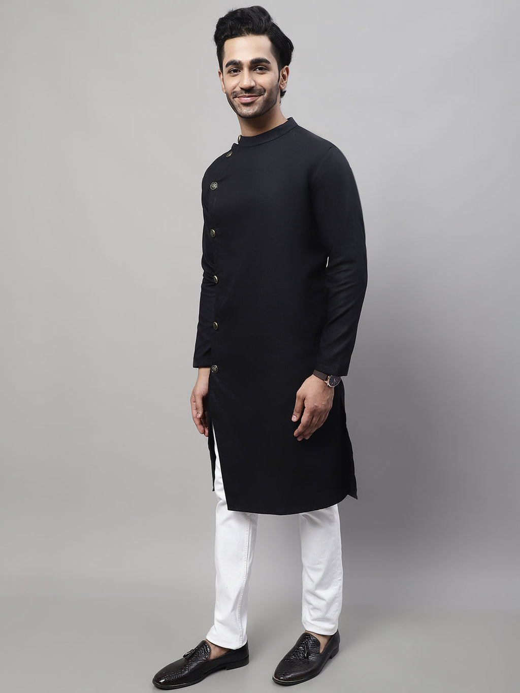 Even Apparels Black Sherwani Kurta With Asymetrical Cut | Grocsy