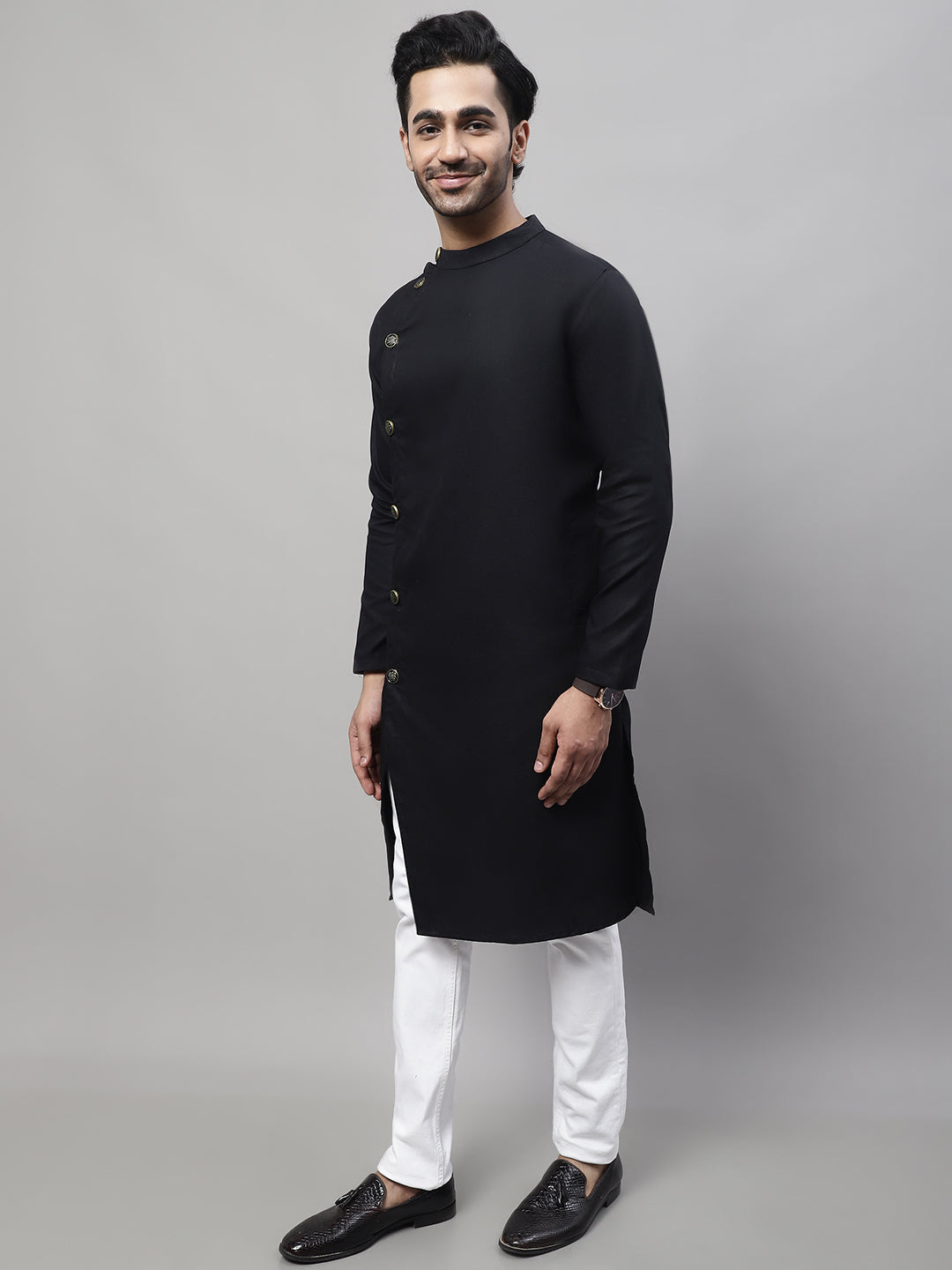 Even Apparels Black Sherwani Kurta With Asymetrical Cut | Grocsy