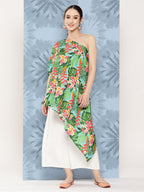InWeave Women's Mint Green Leaf Japanese Art Oneshoulder Top | Grocsy
