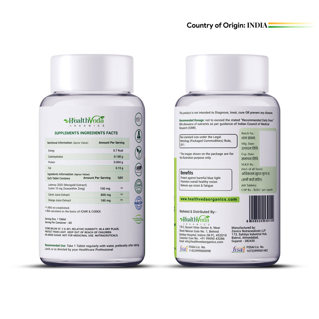 Health Veda Organics Plant Based Eye Care Supplements Tablets | Grocsy