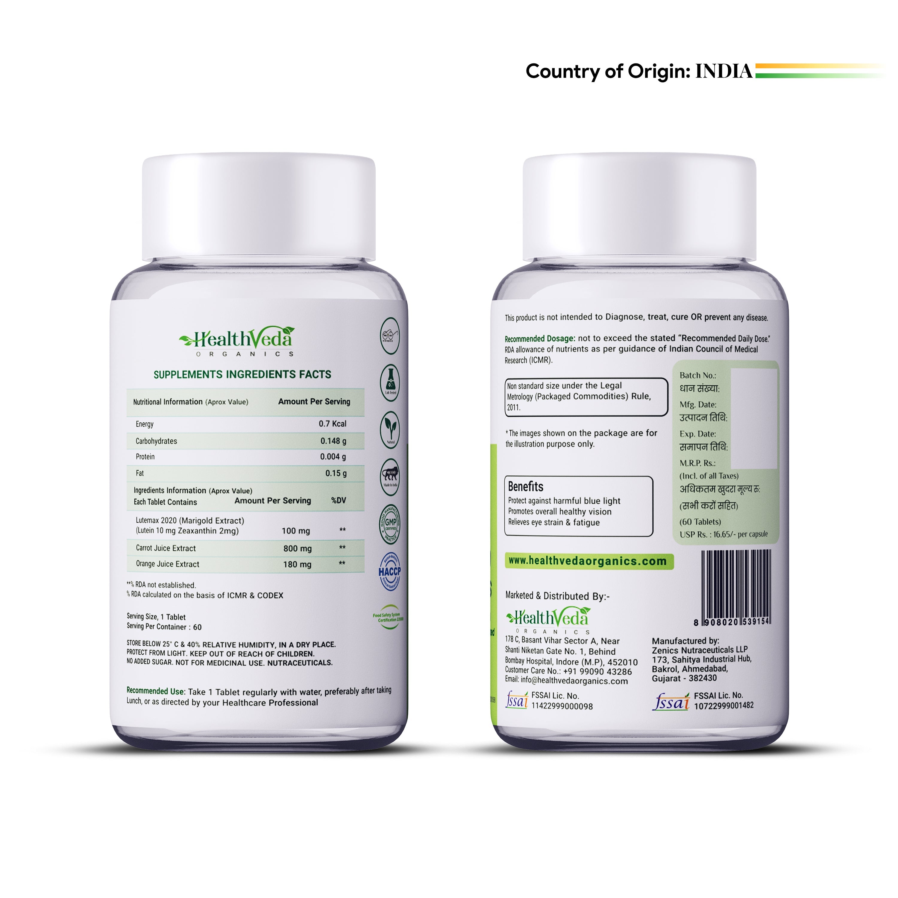 Health Veda Organics Plant Based Eye Care Supplements Tablets | Grocsy